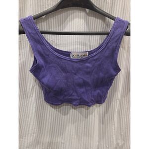Vintage 90s Amilano Paris Purple Ribbed Knit Crop Tank Top Coquette Cotton